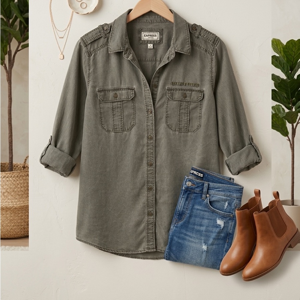Express Boyfriend Lyocell Button Down Shirt